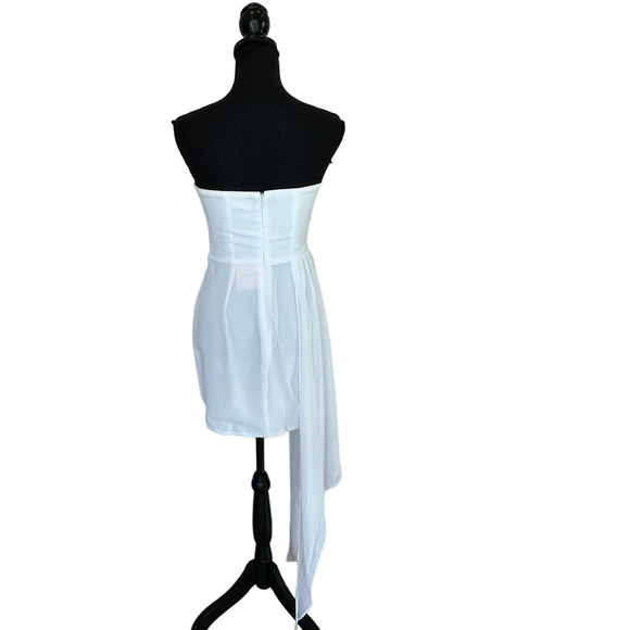 Superdown White Chiffon Mini Dress SMALL Bodycon Gloves Bridal Strapless $92 NEW - Picture 8 of 11